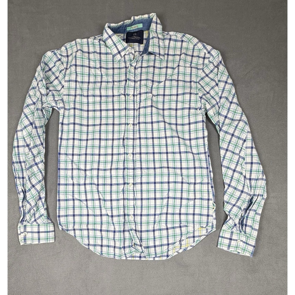 Scotch & Soda Vacanza Button Down Shirt Mens S/M Green Blue Plaid Vintage